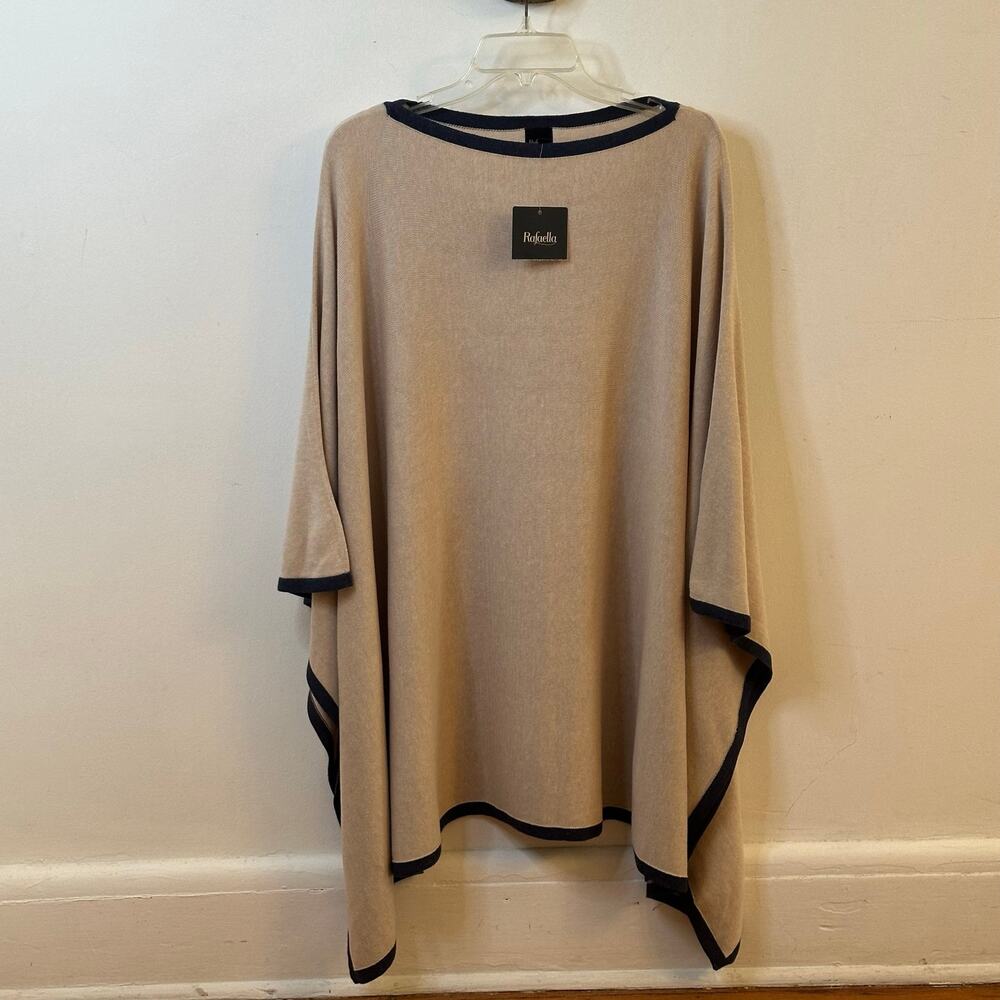 Rafaella Navy Wheat Heather Pullover Poncho Cape, Fall Transition, One Size, New